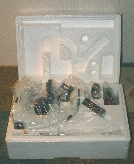 Figure 1. Unfinished styrofoam shipping box with microscope, as supplied by manufacturer.