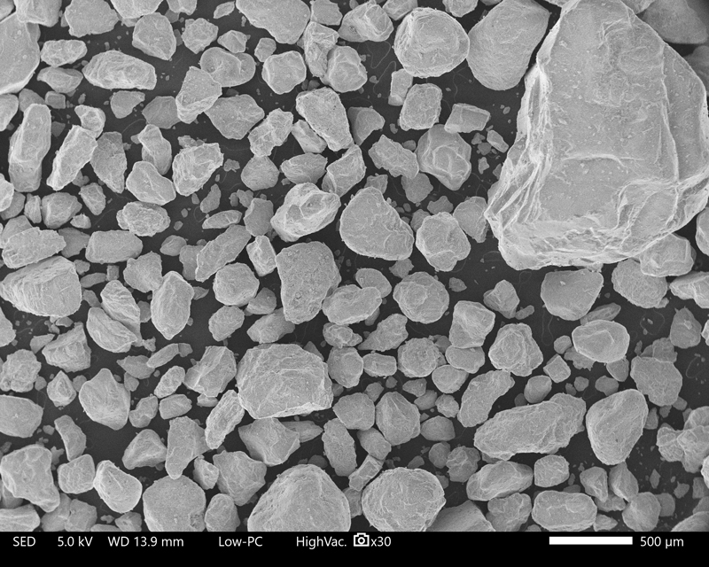 Sand, Mellen, WI, scanning electron micrograph, 30X
