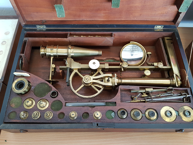 George Adams variable microscope, before assembly.