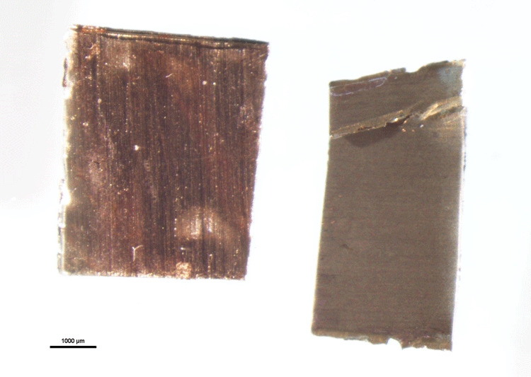 Copper foil after exposure to concentrated ammonium hydroxide