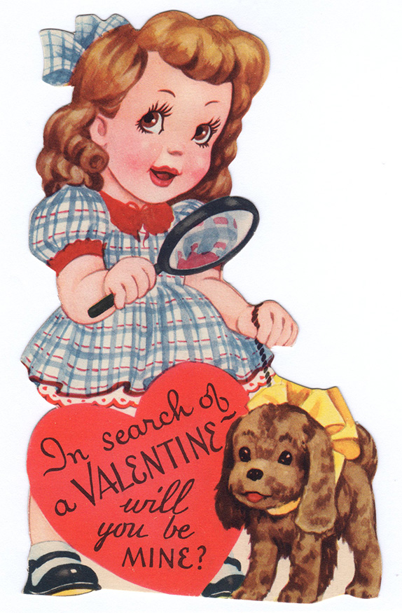 magnifying glass on valentine's day card