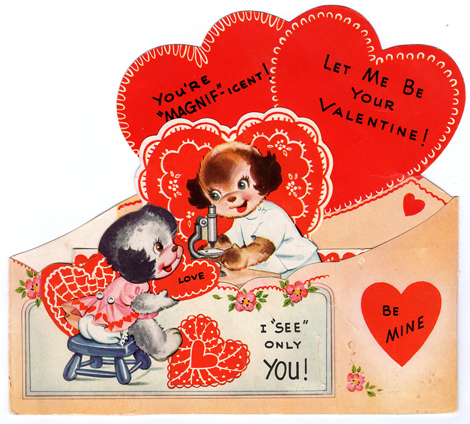 microscope on valentine's day card