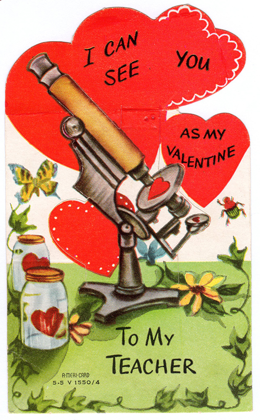 microscope on valentine's day card